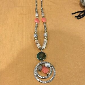 NWOT Long Chicos necklace beaded with circular pendants 36 inches